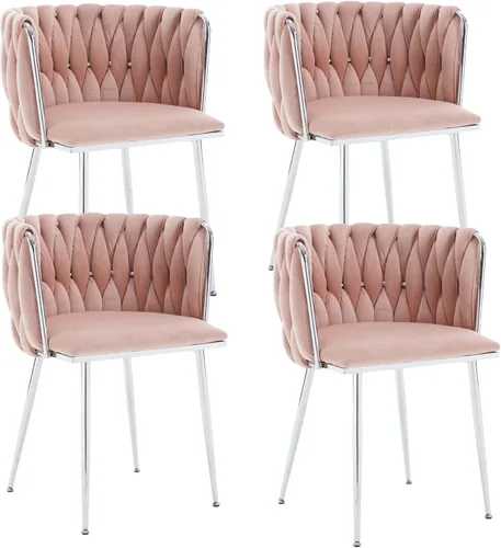 Miniatura 12 de Juego de 2 sillas de comedor de terciopelo, sillas tapizadas tejidas para sala de estar, sillas modernas de cocina y comedor, sillas decorativas