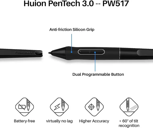 Miniatura 7 de HUION Inspiroy Keydial KD200 Tableta de dibujo inalámbrica, tableta gráfica Bluetooth con dial de teclado, 5 teclas expresas personalizadas