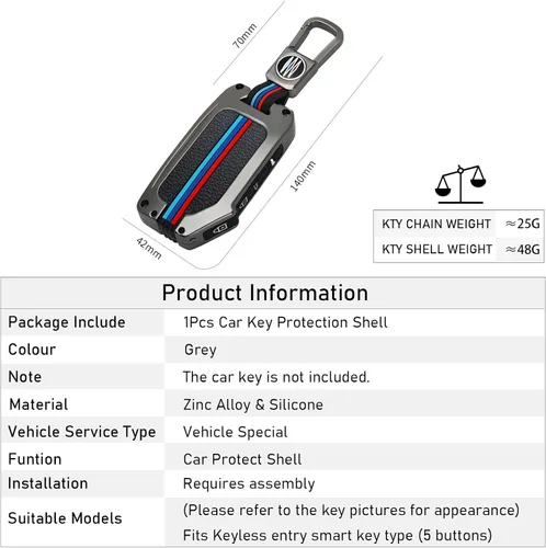 Miniatura 8 de Moonlinks Compatible con funda para llavero Kia de 5 botones, funda de metal gris y funda de silicona con llavero para Ceed Cerato Forte NIRO Seltos