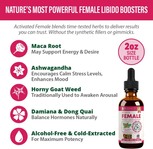 Miniatura 4 de Rejuvica - Gotas activadas para la libido femenina Maca, hierba de cabra cachonda, damiana y ashwagandha Apoya el deseo, la intimidad
