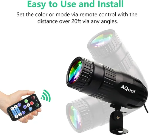 Miniatura 4 de Luz Pinspot, AQool Mini Foco de Bola de Espejo de 15W, Luces Pinspot de Haz LED RGBW Súper Brillante, Iluminación de Escenario con Control Remoto