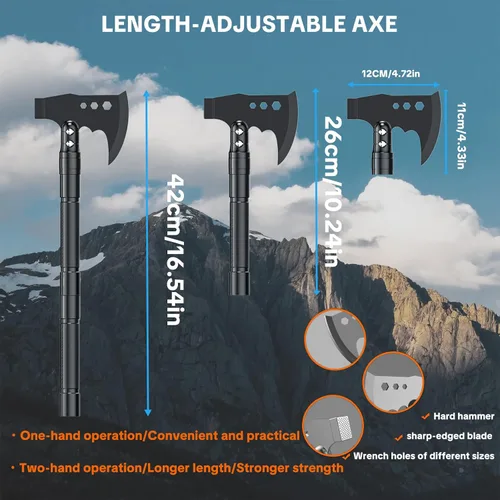 Miniatura 3 de Jbox Juego de hachas de pala, pala plegable de acero de alto carbono con mango ajustable de 19.2 a 37.8 pulgadas, multiherramienta para campamento