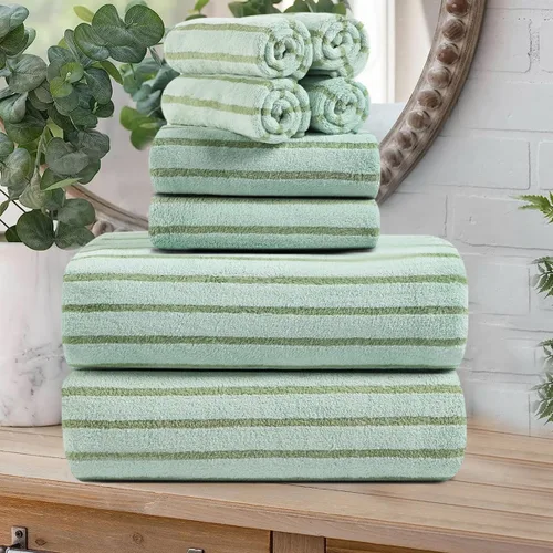 Miniatura 38 de Juego de 8 toallas de baño grandes a rayas estilo cabana color verde militar - Sábana de baño extragrande - 2 toallas de baño, 2 toallas de mano, 4