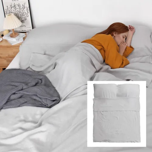 Miniatura 10 de S VICTORY SYMBOL Sábana de cama portátil 100% lino, forro de saco de dormir para hotel y viajes, saco de dormir para adultos, ultra ligero