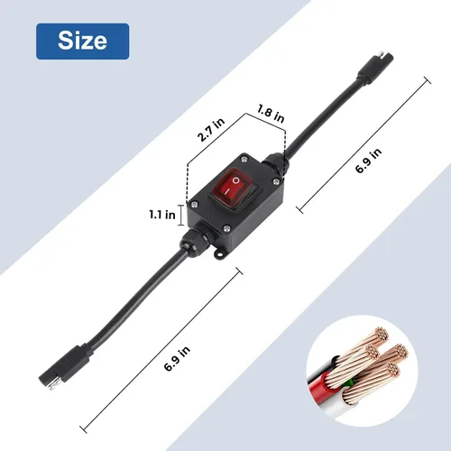 Miniatura 5 de Interruptor de alimentación en línea de 12 V, conector SAE impermeable briidea IP65 con indicador LED retroiluminado, cable de 14 AWG, ideal