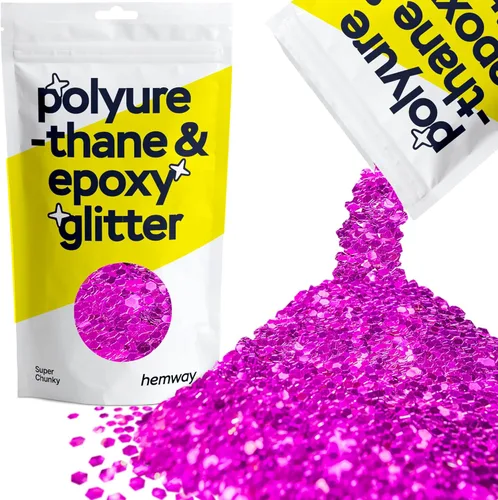 Hemway - Purpurina para resina 100g, cristales metálicos rosa fucsia, copos súper gruesos para manualidades en epoxi, diamantina para vasos, cera de