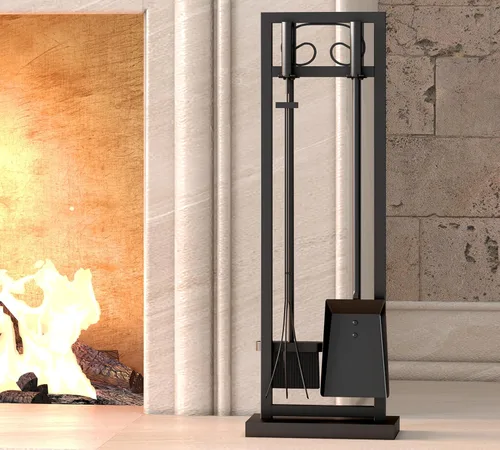 Miniatura 7 de Kingson Juego de herramientas para chimenea de 5 piezas – 30.5" Diseño de volutas negras, accesorios de chimenea de servicio pesado para chimeneas