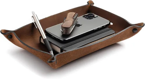 Miniatura 14 de Main Street Forge Bandeja de valet de cuero para hombre, organizador rústico EDC para llaves, teléfono y cartera, fabricado en Estados Unidos