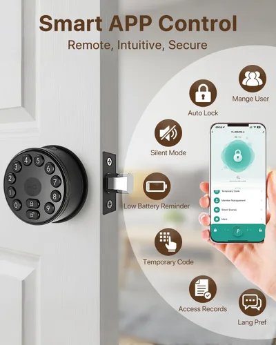 Miniatura 3 de Cerradura de puerta inteligente con huellas dactilares con teclado, control de aplicación, desbloqueo automático, cerrojo electrónico para puerta