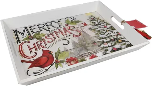 Bandeja decorativa tipo madera color blanco 17.7x13.3 pulgadas | Ideal para cafetería, cocina o centro de mesa