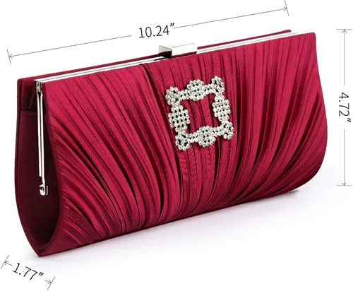 Miniatura 2 de Mulian LilY - Bolso de mano plisado de satén con broche de pedrería