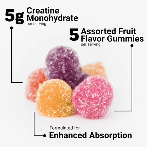 Miniatura 3 de Force Factor Gomitas de monohidrato de creatina, certificadas por la NSF, dosis de 0.18 oz para hombres y mujeres para apoyar los músculos