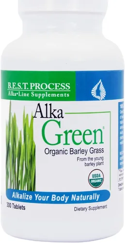 Alka•Green Tablets Mejor Proceso Alcalino - Suplemento de hierba de cebada orgánica densa en nutrientes - Fuente natural de enzimas y aminoácidos