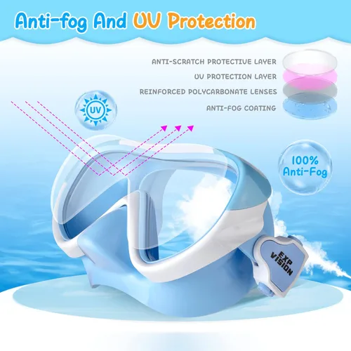 Miniatura 3 de Máscara de natación para niños, máscara de buceo de esnórquel de 180°, gafas de natación antivaho para niños con cubierta para la nariz, gafas
