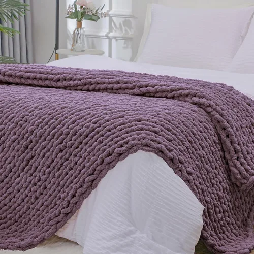 Miniatura 72 de Bigacogo Manta de punto grueso para sofá, 51 x 63 pulgadas, 100% tejida a mano con hilo de felpilla grueso jumbo, acogedoras y suaves mantas grandes