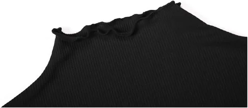 Miniatura 4 de POPZONE - Camisa de manga larga con cuello alto falso, ajustada, de punto acanalado