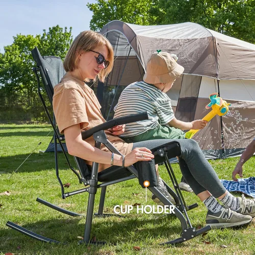 Miniatura 7 de PORTAL Silla mecedora plegable de gran tamaño para acampar, portátil, para exteriores, con respaldo alto, reposabrazos duros, bolsa de transporte