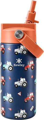Miniatura 24 de KEWIXY Botella de agua aislada de 18 onzas con pajilla, tapa 2 en 1, popote y boquilla, a prueba de fugas, soporte para vasos, acero inoxidable