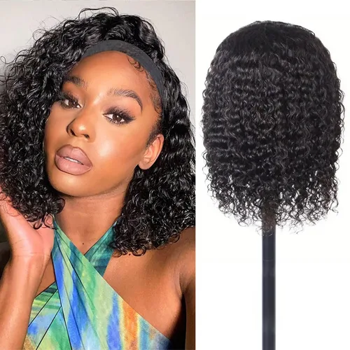 Miniatura 46 de Peluca de cabello humano con diadema de ondas profundas, sin pegamento, pelucas de cabello rizado sin encaje frontal, pelucas de cabello humano