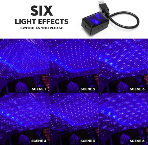 Miniatura 2 de SOCAL-LED LIGHTING Luz de noche USB para coche, proyector de estrellas azul y morado, luces LED decorativas románticas para techo y techo
