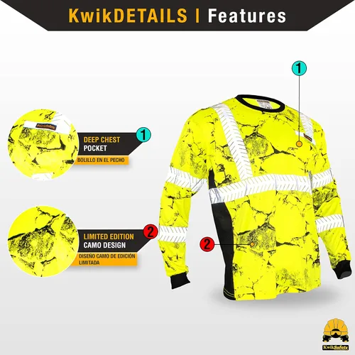 Miniatura 4 de KwikSafety - Charlotte, NC - Camisas de seguridad de manga larga de edición limitada [Cinta de espina de pescado de lujo] Clase 3 Cumple con ANSI