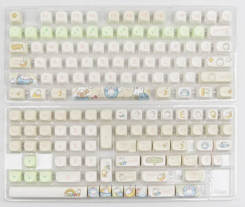 Miniatura 8 de MOA - Teclas de perfil de conejo, lindo conejo personalizado PBT Dye-sub Keycap 144 teclas para teclado mecánico, juego de teclas de tamaño completo