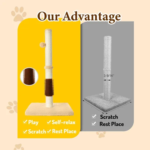 Miniatura 5 de MeowHomm Poste rascador para gatos de 32 pulgadas con cepillo para gatos, cuerda de sisal, poste rascador alto para gatos con bola colgante suave