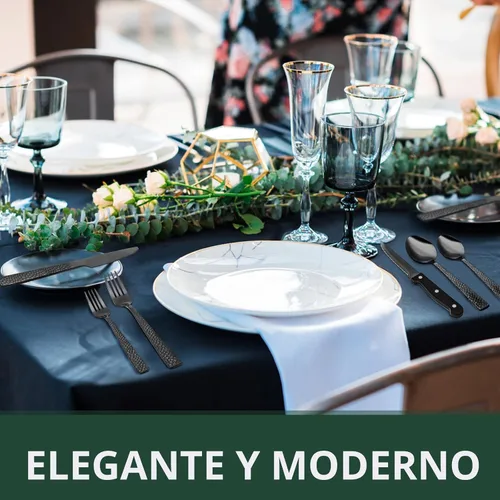 Miniatura 6 de EWFEN Juego de cubiertos negros de 24 piezas con cuchillos para carne, juego de cubiertos negros para 4, juego de cubiertos de acero inoxidable