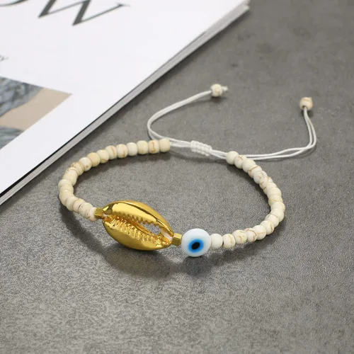Miniatura 2 de KELITCH Turquoise Beaded Bracelet Gold Shell Charm Bracelets Women Thin Strand Bracelets For Women
