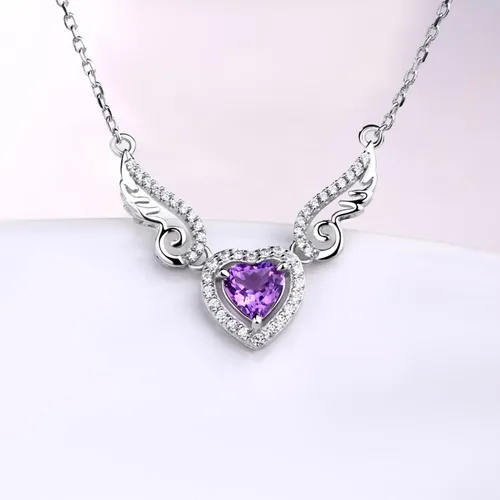 Miniatura 5 de HXZZ Fine Jewelry - Collar con colgante de plata de ley 925, piedra preciosa natural, topacio azul suizo, amatista, peridoto, amor, corazón, alas