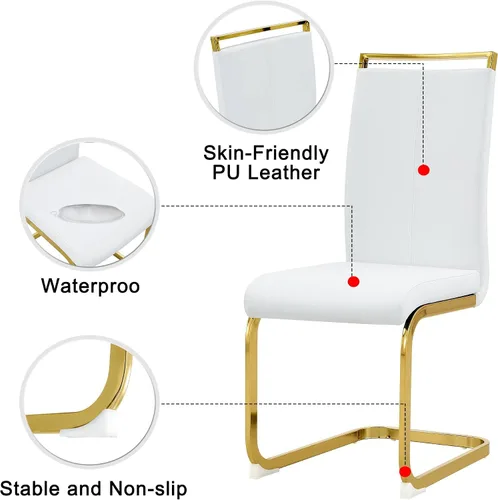 Miniatura 4 de Juego de 6 sillas de comedor modernas, de piel sintética, con respaldo alto, elegantes sillas sin brazos con tubo en forma de C, patas de metal