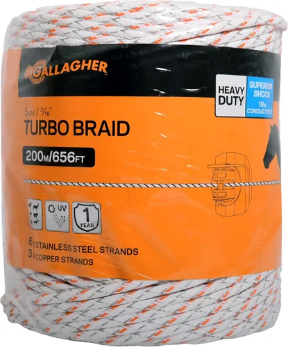 Gallagher Cuerda de valla eléctrica de 3/16 pulgadas para caballos | Valla eléctrica trenzada resistente | Trenza turbo de alta conductividad |