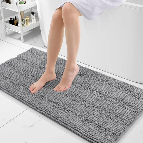 Miniatura 197 de Grandaily Alfombras de baño de felpilla a rayas de 24 x 16 pulgadas, extra gruesas y suaves, absorbentes, parte trasera de goma, alfombra de ducha
