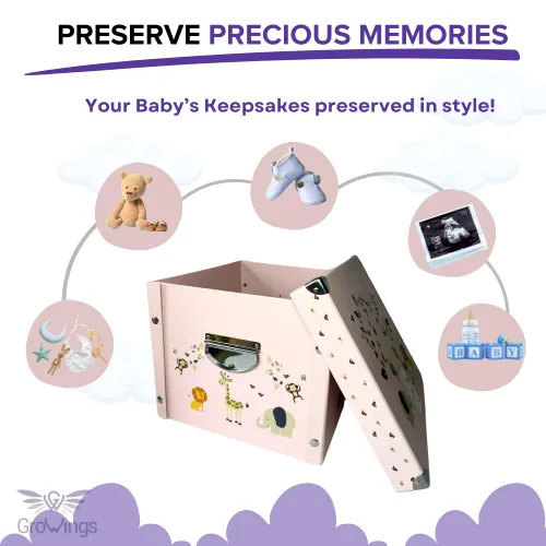 Miniatura 6 de GroWings Caja de recuerdos para bebés, gran almacenamiento de memoria para recién nacidos, adecuada para niños y niñas, regalos fuertes, duraderos
