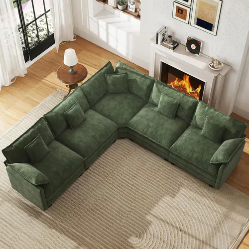 Miniatura 12 de WorthFurni Sofá Seccional Modular de 111.4", Sofá de Nube en Forma de U con 2 Otomanas Móviles, Cómodo Sofá de Chenille de Asiento Profundo