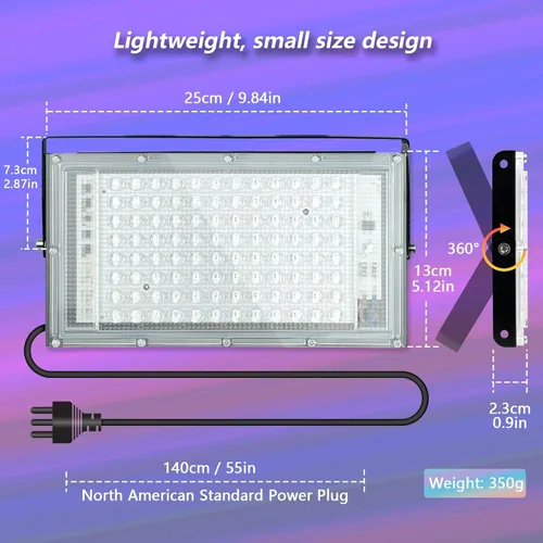 Miniatura 9 de Luz LED negra de 100 W, potente foco UV, IP66, lámpara UV de 395 nm para Navidad, fiesta de Halloween (1 unidad)