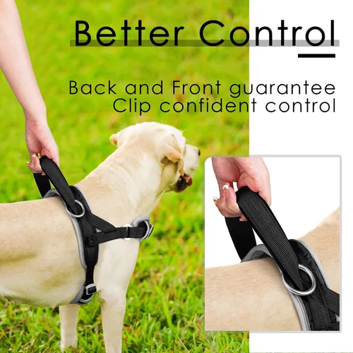 Miniatura 6 de ADVENTUREMORE Arnés para perro mediano - sin tirones, chaleco reflectante ajustable con asa de clip frontal para entrenamiento y caminata - Negro