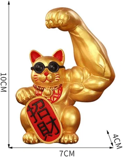 Miniatura 5 de Fenteer Muscle Arm Lucky Fortune Cat Figurine Esculturas Cabeza Abrir vigorosamente Tienda de regalos Esculturas Fortuna Riqueza Acogedora Gato