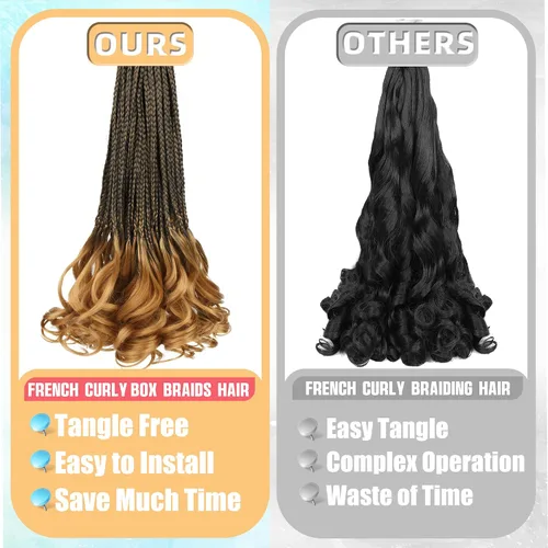 Miniatura 4 de Paquete de 8 trenzas de ganchillo rizadas francesas para mujeres de color, 18 pulgadas, paquete de 8 trenzas de caja diosa, extensiones de cabello