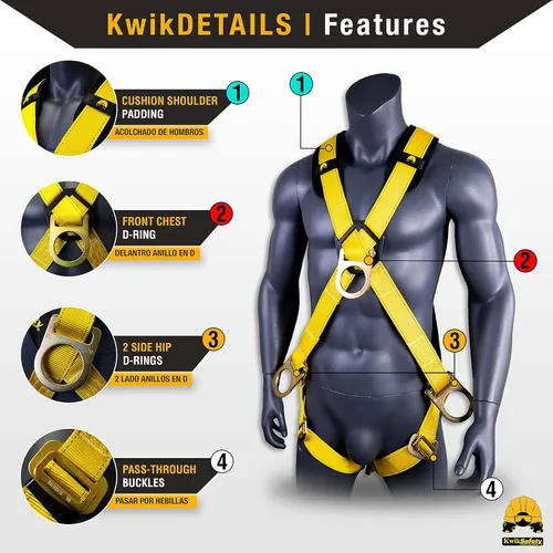 Miniatura 3 de KwikSafety - Charlotte, NC - MONSOON Safety Harness [4 HEAVY DUTY D-RINGS] ANSI OSHA Safety Harness Fall Protection Kit