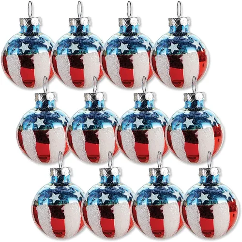 Miniatura 2 de Lillian Vernon Americana - Adornos patrióticos de vidrio soplado – Decoración de árbol colgante hecha a mano, decoración redonda americana