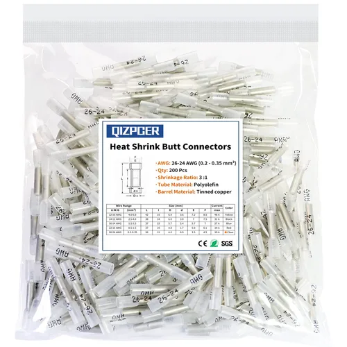 Miniatura 11 de 100 piezas conectores de tope amarillos termorretráctiles, terminales de crimpado impermeables de 12-10 AWG, conectores de cable eléctrico, empalme