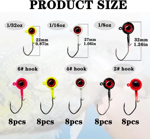 Miniatura 3 de Paquete de 40 Cabezas de Jig para Crappie, Jigs de Crappie Cabezas de Jig de Pesca Anzuelo Señuelo Cabezas de Jigs de Pesca para Pesca de Lubina