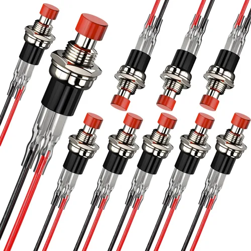 Miniatura 8 de Interruptor de botón momentáneo, 1A 250V AC SPST Mini interruptores de botón con cable normal cerrado (NC) tapa negra - 10 piezas