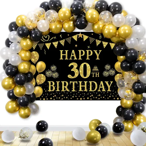 Miniatura 7 de Trgowaul Decoraciones de cumpleaños número 30 para mujeres y hombres, pancarta de feliz cumpleaños de 30 años, 2 manteles de cumpleaños, 60 globos