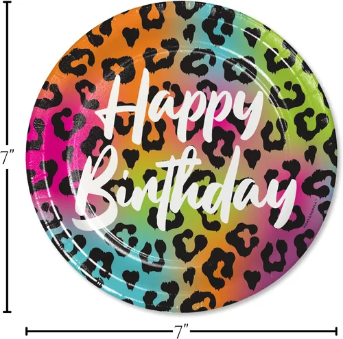 Miniatura 4 de Live It Up! Party Supplies Wild Child Happy Birthday - Platos de postre de papel con estampado de animales, servilletas y tazas de color rosa