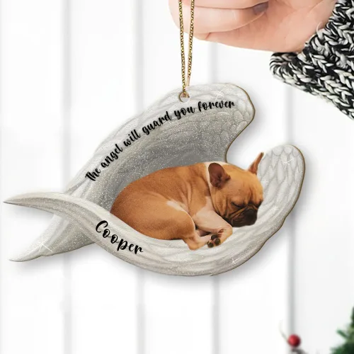 Miniatura 2 de Adorno plano 2D personalizado conmemorativo de perro de bulldog francés, adorno de memoria para perros, alas de ángel conmemorativas para mascotas