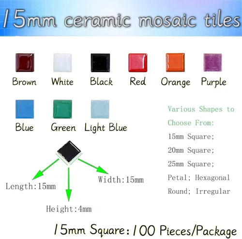 Miniatura 2 de 100 Piezas Azulejos de Mosaico de Cerámica, Formas Cuadradas de 3/5", Colores Teñidos, Suministros de Azulejos de Cerámica para Manualidades, Verde