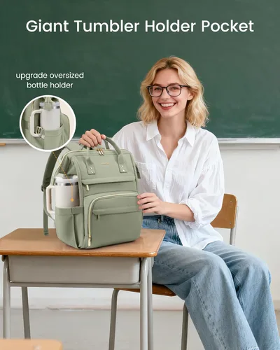Miniatura 2 de LOVEVOOK Mochila para laptop para mujer con bolsillo gigante para vasos, mochila de viaje impermeable de 15.6 pulgadas, bolsa de computadora