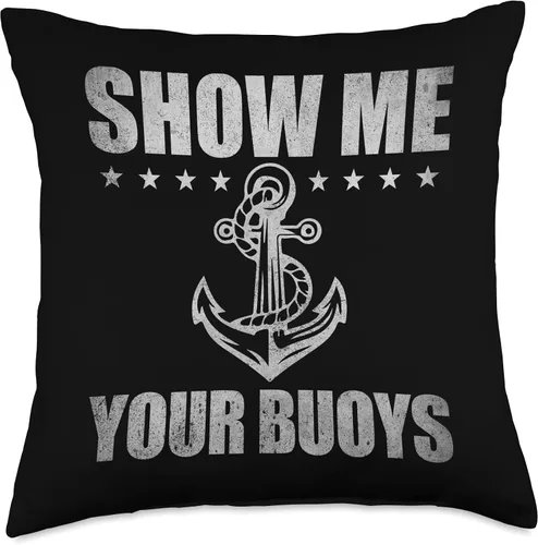 Miniatura 5 de Pontoon Boat Accessories & Lake Life Tees Show Me Your Buoys - Divertida almohada de vela con humor para adultos, 16 x 16 pulgadas, multicolor